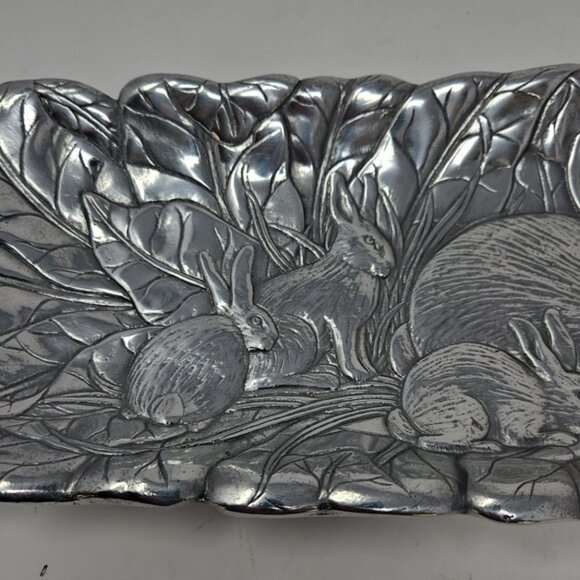 Vintage 1990 Arthur Court Bunny Rabbit Rectangle Sandwich Platter Tray Aluminum - Picture 2 of 6